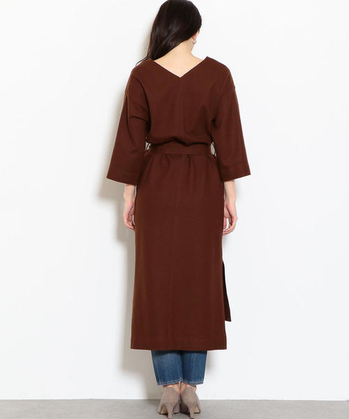 green label relaxing（グリーンレーベルリラクシング）の「KFC  アッシュクW ベルテッド Vネック ワンピース（ワンピース・レディース・ブラウン/ブラック・FREE）」の15枚目の写真