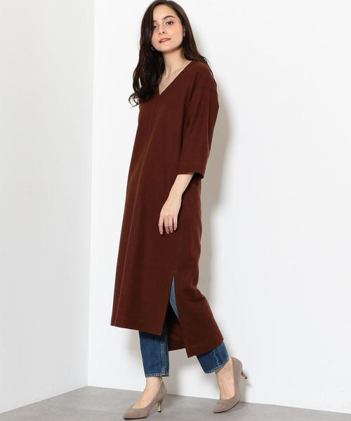 green label relaxing（グリーンレーベルリラクシング）の「KFC  アッシュクW ベルテッド Vネック ワンピース（ワンピース・レディース・ブラウン/ブラック・FREE）」の12枚目の写真