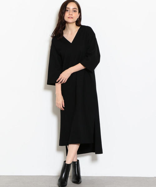 green label relaxing（グリーンレーベルリラクシング）の「KFC  アッシュクW ベルテッド Vネック ワンピース（ワンピース・レディース・ブラウン/ブラック・FREE）」の3枚目の写真