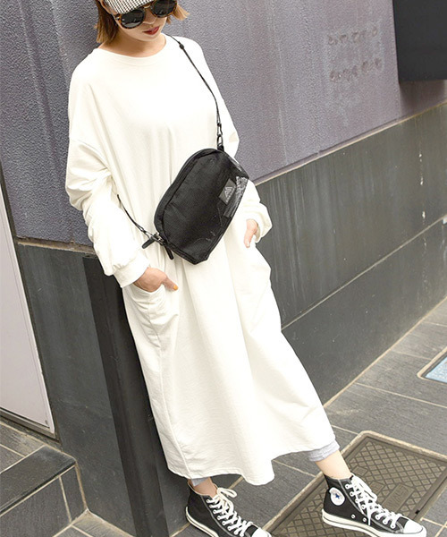 coca(coca)(コカ)の「ポケット付きスウェットワンピース(ワンピース・レディース・カーキ/ネイビー/ピンク/ブラック/ホワイト/マスタード/ブラウン/パープル・ONE SIZE)」の15枚目の写真