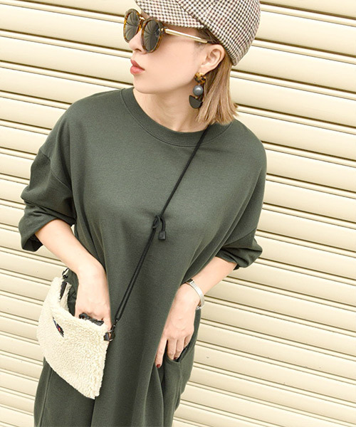 coca(coca)(コカ)の「ポケット付きスウェットワンピース(ワンピース・レディース・カーキ/ネイビー/ピンク/ブラック/ホワイト/マスタード/ブラウン/パープル・ONE SIZE)」の21枚目の写真