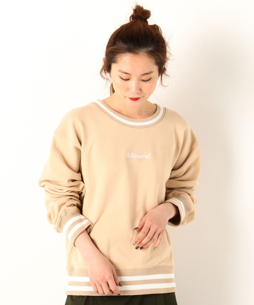 archives(アルシーヴ)の「配色ラインロゴ刺繍プルオーバー(Tシャツ/カットソー・レディース・ベージュ/ネイビー/オフホワイト・MEDIUM)」の1枚目の写真