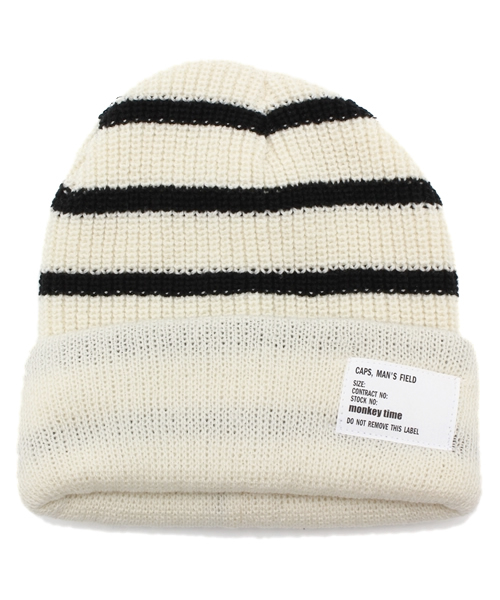 BEAUTY&YOUTH UNITED ARROWS（ビューティーアンドユースユナイテッドアローズ）の「MT ボーダー アゼ ビーニー 14SS◆（ニットキャップ/ビーニー・メンズ・オフホワイト/ブラック/グレー/ネイビー・フリー）」の2枚目の写真
