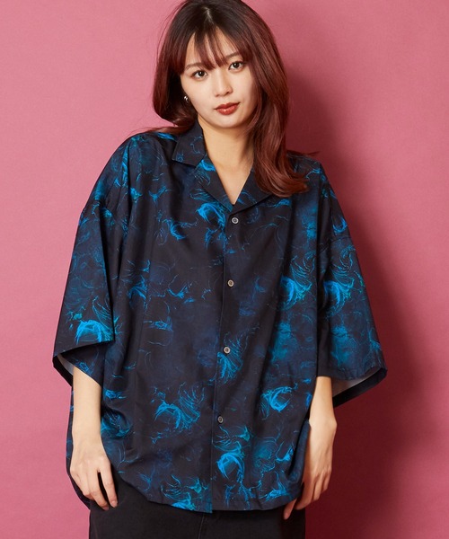セール】ビッグシルエット総柄開襟アロハシャツ（シャツ
