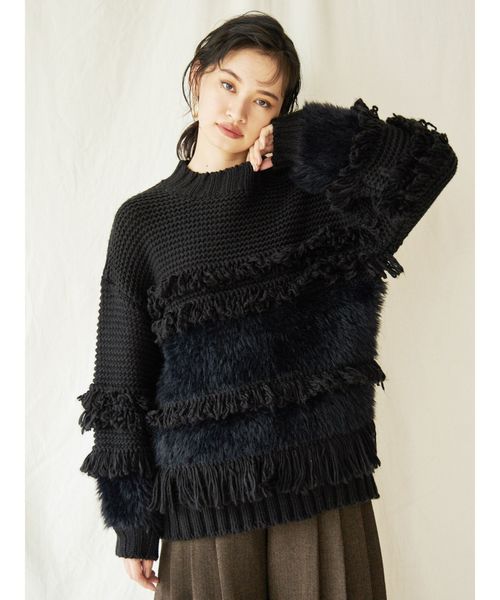 EVRIS(エヴリス)の「ローピングヤーンMIXシャギーニットプルオーバー(ニット/セーター・レディース・ブラック/ベージュ/グリーン・FREE)」の10枚目の写真