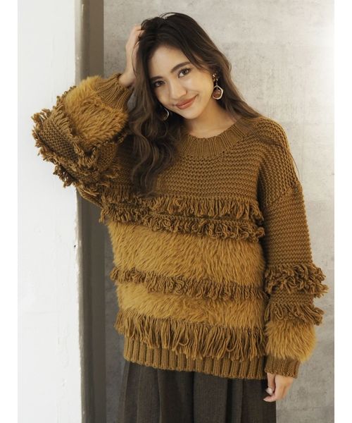 EVRIS(エヴリス)の「ローピングヤーンMIXシャギーニットプルオーバー(ニット/セーター・レディース・ブラック/ベージュ/グリーン・FREE)」の12枚目の写真