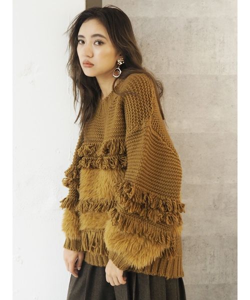 EVRIS(エヴリス)の「ローピングヤーンMIXシャギーニットプルオーバー(ニット/セーター・レディース・ブラック/ベージュ/グリーン・FREE)」の13枚目の写真