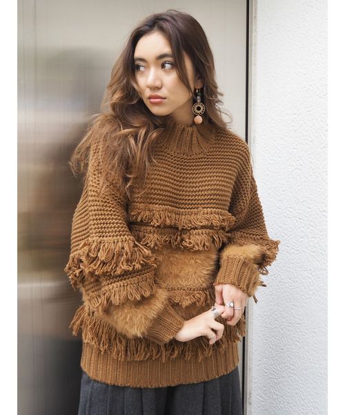 EVRIS(エヴリス)の「ローピングヤーンMIXシャギーニットプルオーバー(ニット/セーター・レディース・ブラック/ベージュ/グリーン・FREE)」の16枚目の写真