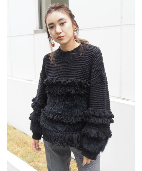 EVRIS(エヴリス)の「ローピングヤーンMIXシャギーニットプルオーバー(ニット/セーター・レディース・ブラック/ベージュ/グリーン・FREE)」の20枚目の写真