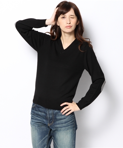 BEAMS BOY(ビームスボーイ)の「BEAMS BOY / 12ゲージ エルボーパッチ Vネック 14FW(ニット/セーター・レディース・ブラック/レッド/ブルー系その他・ONE SIZE)」の2枚目の写真