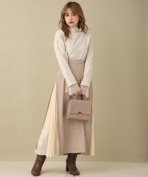 one after another NICE CLAUP(ワンアフターアナザーナイスクラップ)の「【WEB限定】サイドプリーツセットアップ(ワンピース・レディース・ベージュ/カーキ/ドット/チェック・FREE)」の8枚目の写真