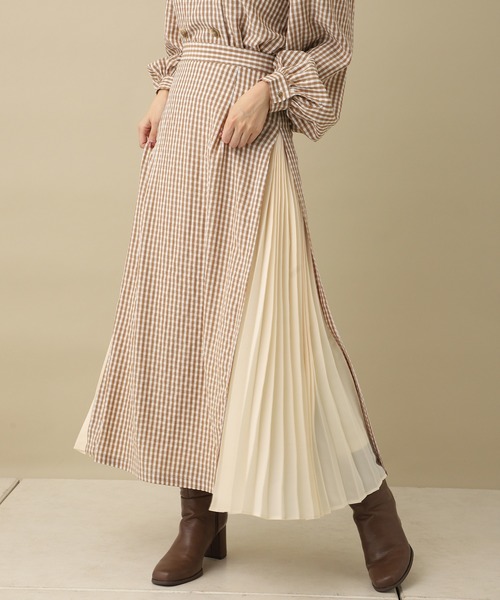 one after another NICE CLAUP(ワンアフターアナザーナイスクラップ)の「【WEB限定】サイドプリーツセットアップ(ワンピース・レディース・ベージュ/カーキ/ドット/チェック・FREE)」の21枚目の写真