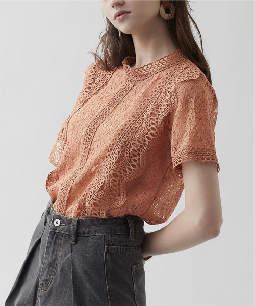 titivate（ティティベイト）の「半袖ﾚｰｽﾄｯﾌﾟｽ（Tシャツ/カットソー・レディース・ホワイト/ライトベージュ/オレンジ/ブラック・M）」の4枚目の写真