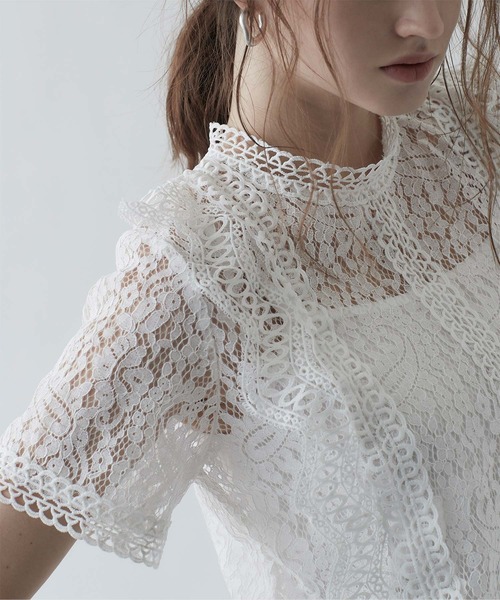 titivate（ティティベイト）の「半袖ﾚｰｽﾄｯﾌﾟｽ（Tシャツ/カットソー・レディース・ホワイト/ライトベージュ/オレンジ/ブラック・M）」の9枚目の写真