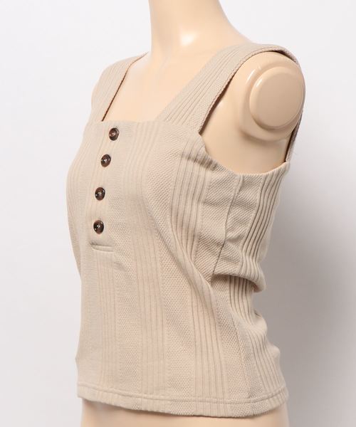 LOWRYS FARM（ローリーズファーム）の「ＪＱスクエアタンク　886682（タンクトップ・レディース・チャコールグレー/ベージュ/ブラウン・FREE）」の8枚目の写真