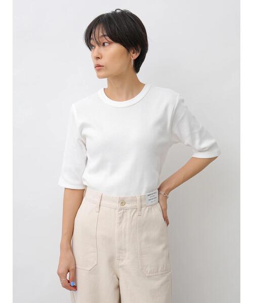 AMERICAN HOLIC（アメリカンホリック）の「5分袖クルーネックリブカットプルオーバー　＊〇（Tシャツ/カットソー・レディース・グリーン/ベージュ/ブルー系その他2/ブラック/ブラック系その他4/オフホワイト・L/M）」の9枚目の写真