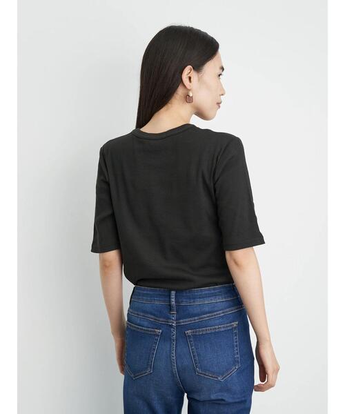 AMERICAN HOLIC（アメリカンホリック）の「5分袖クルーネックリブカットプルオーバー　＊〇（Tシャツ/カットソー・レディース・グリーン/ベージュ/ブルー系その他2/ブラック/ブラック系その他4/オフホワイト・L/M）」の8枚目の写真