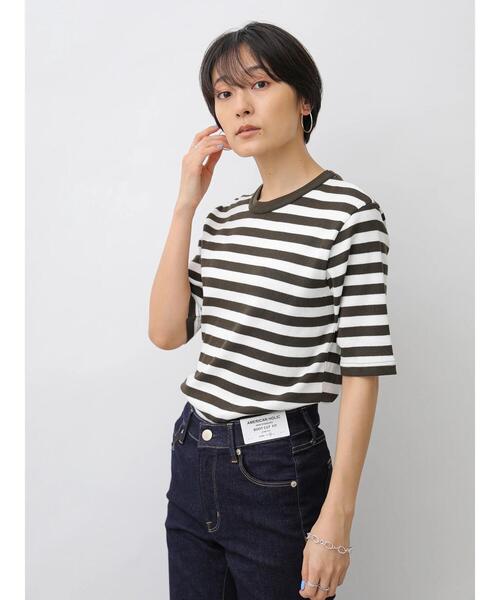 AMERICAN HOLIC（アメリカンホリック）の「5分袖クルーネックリブカットプルオーバー　＊〇（Tシャツ/カットソー・レディース・グリーン/ベージュ/ブルー系その他2/ブラック/ブラック系その他4/オフホワイト・L/M）」の11枚目の写真