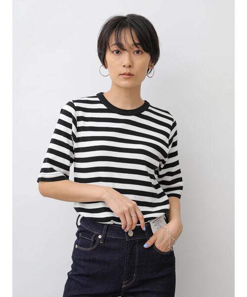 AMERICAN HOLIC（アメリカンホリック）の「5分袖クルーネックリブカットプルオーバー　＊〇（Tシャツ/カットソー・レディース・グリーン/ベージュ/ブルー系その他2/ブラック/ブラック系その他4/オフホワイト・L/M）」の15枚目の写真