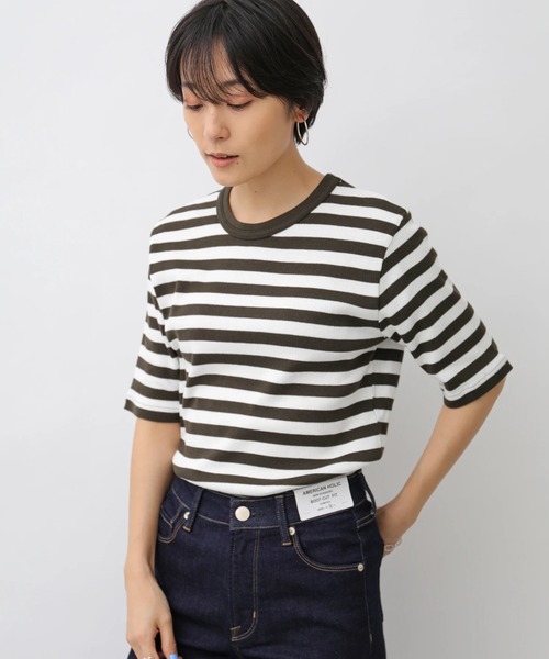 AMERICAN HOLIC（アメリカンホリック）の「5分袖クルーネックリブカットプルオーバー　＊〇（Tシャツ/カットソー・レディース・グリーン/ベージュ/ブルー系その他2/ブラック/ブラック系その他4/オフホワイト・L/M）」の5枚目の写真