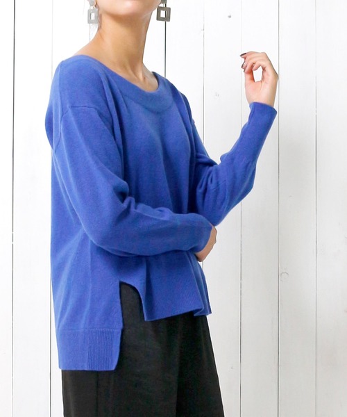 Emma Taylor（エマテイラー）の「カシミヤ100%ふわふわニットプルオーバー（サイドスリットクルーネック）（ニット/セーター・レディース・グレー/ブラック/ブルー・FREE）」の11枚目の写真