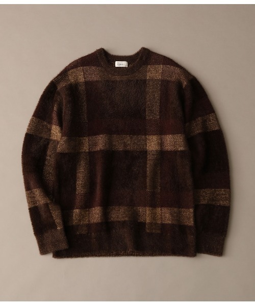 JUNRED(ジュンレッド)の「シャギーチェックルーズニット(ニット/セーター・メンズ・ホワイト/ダークブラウン/ベージュ・M/L)」の3枚目の写真