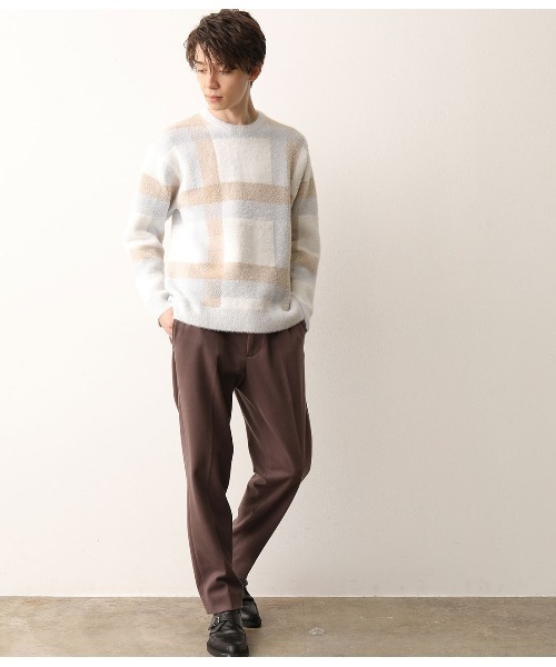 JUNRED(ジュンレッド)の「シャギーチェックルーズニット(ニット/セーター・メンズ・ホワイト/ダークブラウン/ベージュ・M/L)」の5枚目の写真