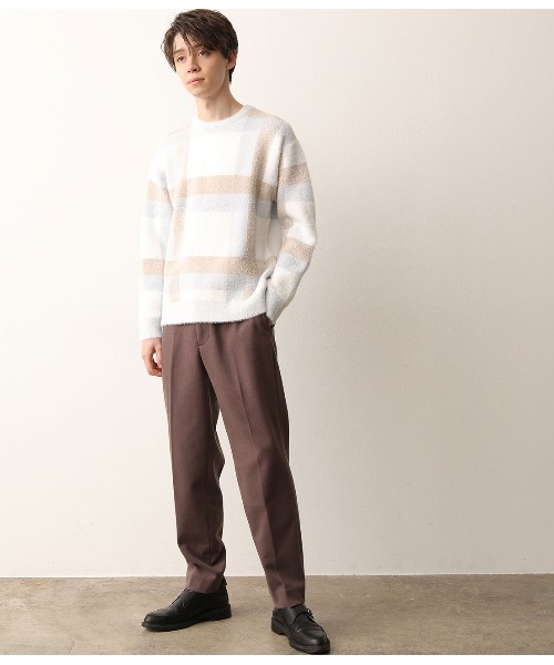 JUNRED(ジュンレッド)の「シャギーチェックルーズニット(ニット/セーター・メンズ・ホワイト/ダークブラウン/ベージュ・M/L)」の6枚目の写真