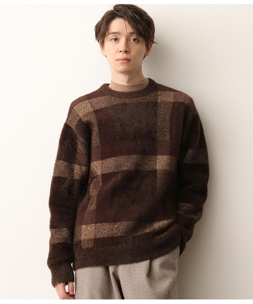 JUNRED(ジュンレッド)の「シャギーチェックルーズニット(ニット/セーター・メンズ・ホワイト/ダークブラウン/ベージュ・M/L)」の11枚目の写真