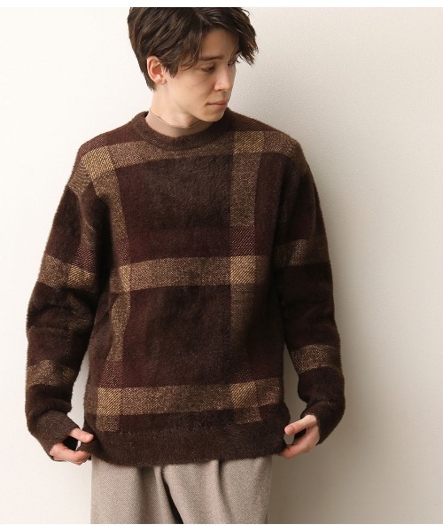 JUNRED(ジュンレッド)の「シャギーチェックルーズニット(ニット/セーター・メンズ・ホワイト/ダークブラウン/ベージュ・M/L)」の12枚目の写真