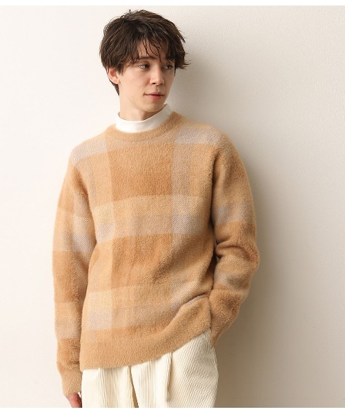 JUNRED(ジュンレッド)の「シャギーチェックルーズニット(ニット/セーター・メンズ・ホワイト/ダークブラウン/ベージュ・M/L)」の15枚目の写真