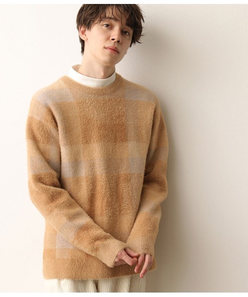 JUNRED(ジュンレッド)の「シャギーチェックルーズニット(ニット/セーター・メンズ・ホワイト/ダークブラウン/ベージュ・M/L)」の16枚目の写真