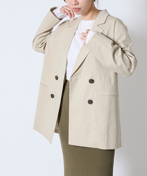 DouDou（ドゥドゥ）の「ストレッチWジャケット（テーラードジャケット・レディース・ベージュ/グリーン・FREE）」の2枚目の写真