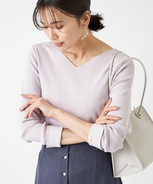 RIVE DROITE(リヴドロワ)の「なめらかな肌触りが魅力 総針2WAYニット(ニット/セーター・レディース・ネイビー/オフホワイト/ライトベージュ/ミント/ブルー系その他/チャコールグレー/ラベンダー・FREE)」の7枚目の写真