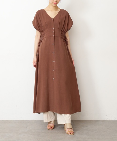 セール 麻レーヨンフロントボタンフレンチスリーブワンピース ワンピース Free S Mart フリーズマート のファッション通販 Zozotown