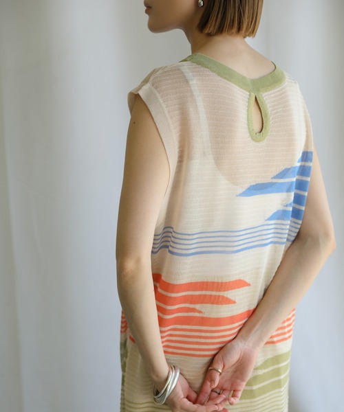 select MOCA（セレクトモカ）の「2021 SS マルチパターンサマーニットシアーノースリーブロングワンピース（ワンピース・レディース・ライム/オレンジ/ライトグリーン・FREE）」の6枚目の写真