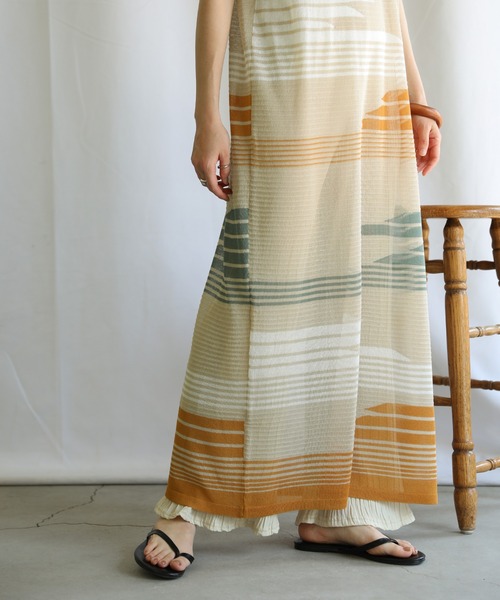 select MOCA（セレクトモカ）の「2021 SS マルチパターンサマーニットシアーノースリーブロングワンピース（ワンピース・レディース・ライム/オレンジ/ライトグリーン・FREE）」の9枚目の写真