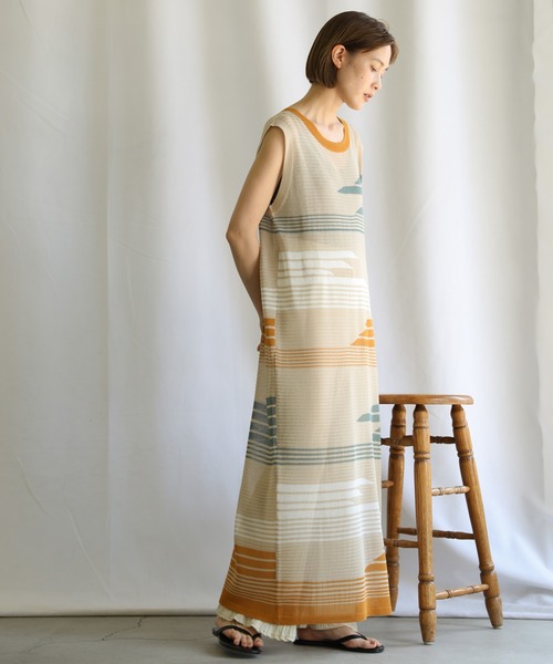 select MOCA（セレクトモカ）の「2021 SS マルチパターンサマーニットシアーノースリーブロングワンピース（ワンピース・レディース・ライム/オレンジ/ライトグリーン・FREE）」の10枚目の写真