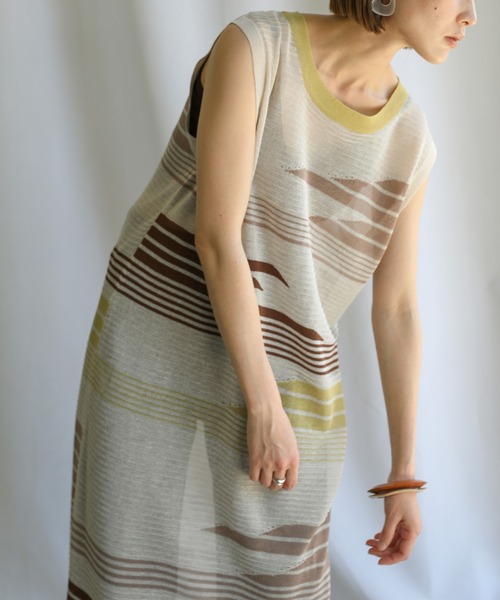 select MOCA（セレクトモカ）の「2021 SS マルチパターンサマーニットシアーノースリーブロングワンピース（ワンピース・レディース・ライム/オレンジ/ライトグリーン・FREE）」の13枚目の写真