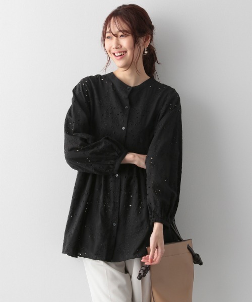 新品タグ付】IENA カットワークレース ベルブラウス ブラック