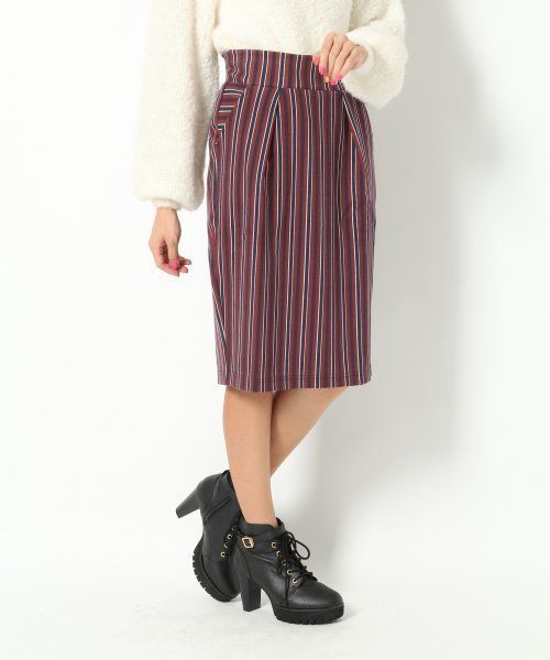 Heather（ヘザー）の「ストライプミディタイトスカート  554538（スカート・レディース・グレー系その他/グリーン系その他/レッド系その他・FREE）」の3枚目の写真