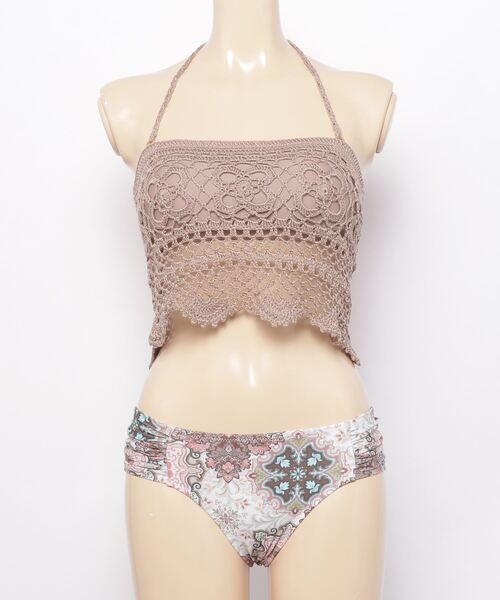 Queen ビーチクイーン のファッション 水着 着物 浴衣 Queen ビーチクイーン 水着 水着 Beach レトロ柄かぎ編みビキニ Beach