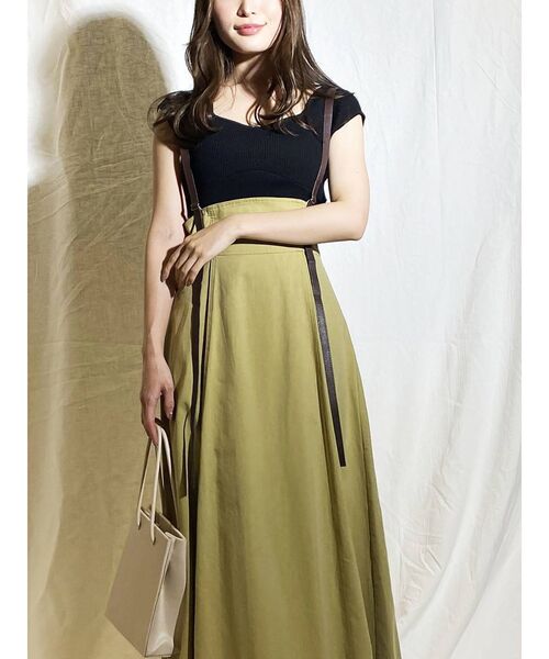 MERCURYDUO(マーキュリーデュオ)の「2WAYサスペンダーツイルスカート(スカート・レディース・ブラウン/ライム/アイボリー・SMALL/MEDIUM)」の4枚目の写真