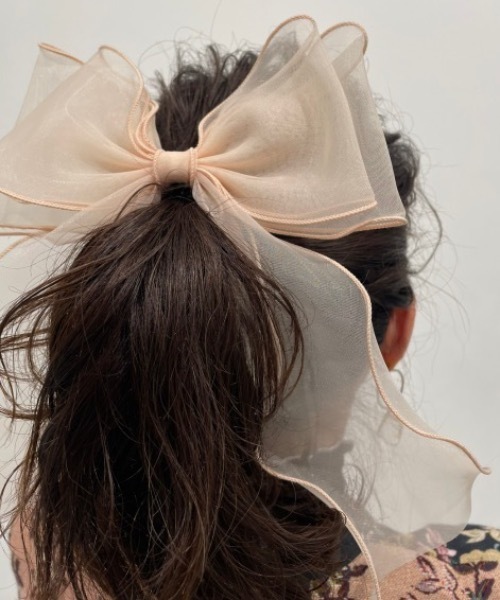 ap retro(アプレトロ)の「オーガンジーヘアリボンゴム【ZOZO限定アイテム】(ヘアゴム・レディース・ホワイト/ピンク/グレー/ブラック/ベージュ/ネイビー・FREE)」の4枚目の写真