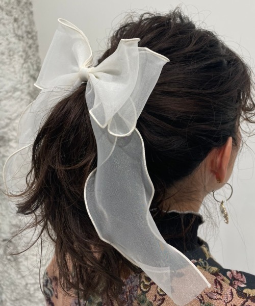 ap retro(アプレトロ)の「オーガンジーヘアリボンゴム【ZOZO限定アイテム】(ヘアゴム・レディース・ホワイト/ピンク/グレー/ブラック/ベージュ/ネイビー・FREE)」の2枚目の写真