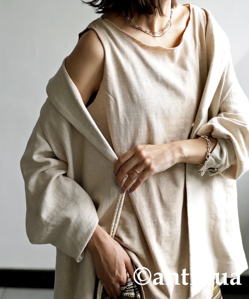 antiqua（アンティカ）の「綿100％ボートネックスラブタンク（タンクトップ・レディース・ブラック/オフホワイト/カーキ/ブラウン系その他/ベージュ系その他・M/L）」の4枚目の写真