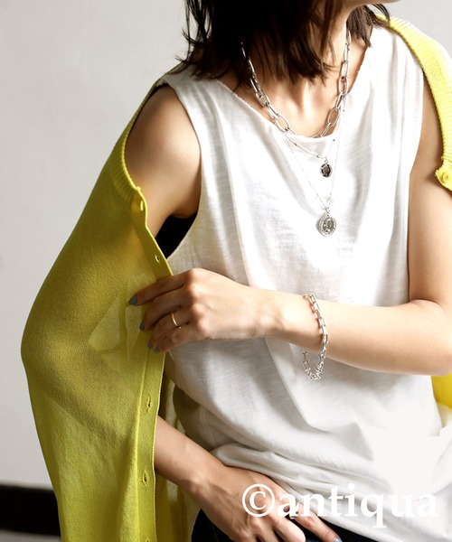 antiqua（アンティカ）の「綿100％ボートネックスラブタンク（タンクトップ・レディース・ブラック/オフホワイト/カーキ/ブラウン系その他/ベージュ系その他・M/L）」の2枚目の写真