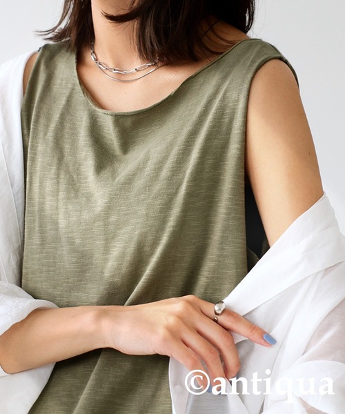 antiqua（アンティカ）の「綿100％ボートネックスラブタンク（タンクトップ・レディース・ブラック/オフホワイト/カーキ/ブラウン系その他/ベージュ系その他・M/L）」の5枚目の写真