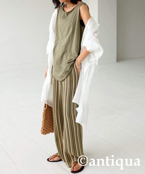 antiqua（アンティカ）の「綿100％ボートネックスラブタンク（タンクトップ・レディース・ブラック/オフホワイト/カーキ/ブラウン系その他/ベージュ系その他・M/L）」の20枚目の写真