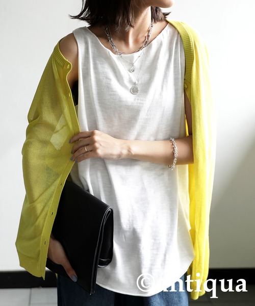 antiqua（アンティカ）の「綿100％ボートネックスラブタンク（タンクトップ・レディース・ブラック/オフホワイト/カーキ/ブラウン系その他/ベージュ系その他・M/L）」の8枚目の写真